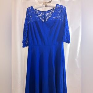 Elegant Blue Lace Long Sleeve Dress